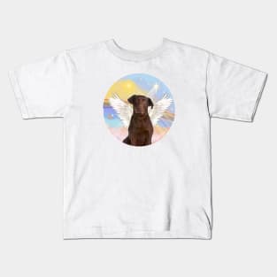 Chocolate Labrador Retriever Angel in Heaven's Clouds Rainbow Bridge Design Kids T-Shirt